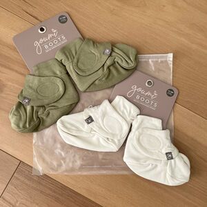 NWT Goumi Kids Baby Boots Set Cloud & Artichoke SZ 12-18mo Bamboo White Green